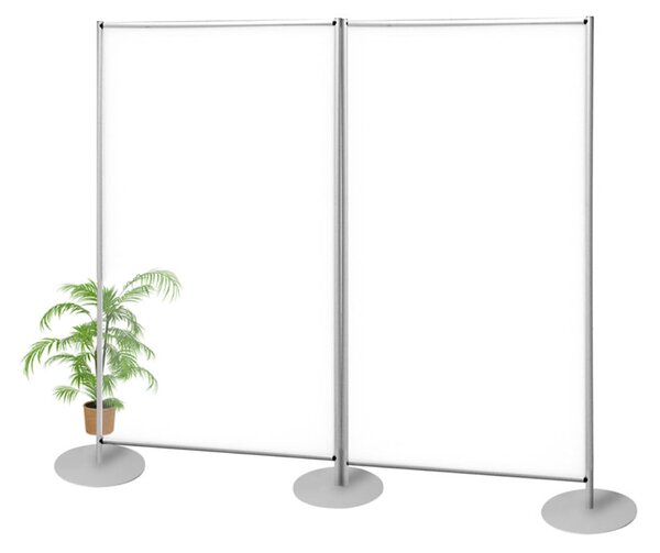 Parete divisoria doppia in plexiglass trasparente 209x190 cm, struttura in alluminio anodizzato e basi rotonde