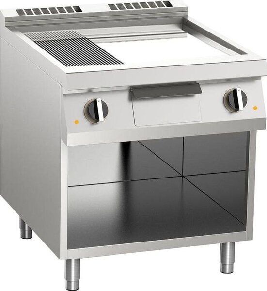 Piastra grill elettrica KBS, scanalata per 1/3, cromata, 10,8 kW, 2 zone di riscaldamento, base aperta