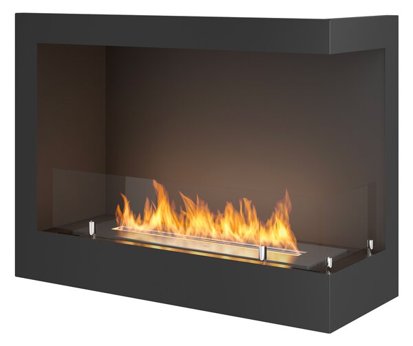 Camino a Bioetanolo da Incasso 60x45 cm Corner 600 Right Destro Nero con Vetro