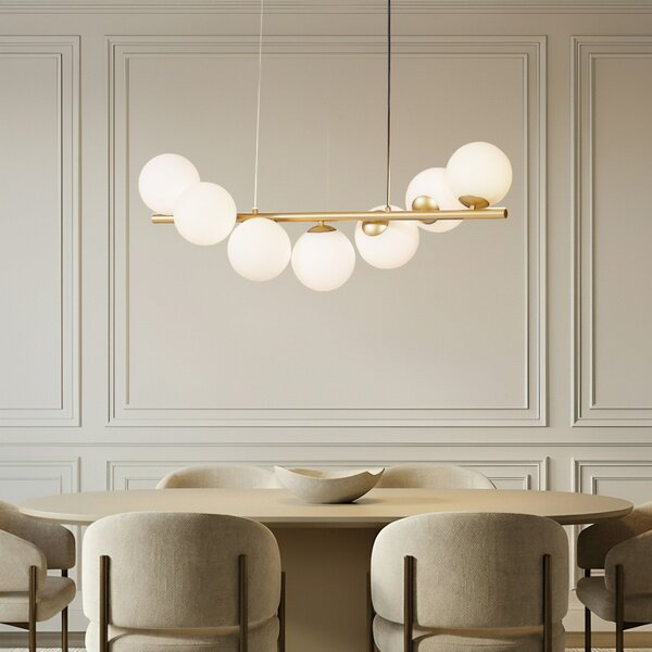 Lampada a sospensione Lucande, Isandro, dimmerabile, Dorato / Ottone, Sala da pranzo, Vetro, Design