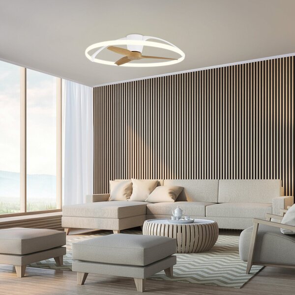 Ventilatore da soffitto LED intelligente Nepal, bianco/faggio, DC - Mantra Mantra Iluminación, Nepal, dimmerabile, Legno, Soggiorno, Metallo, Moderno