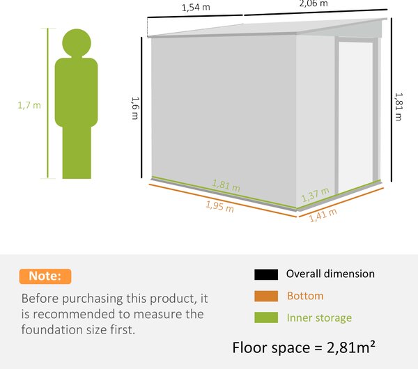 Outsunny Casetta da Giardino con Base, Porta Scorrevole e Tetto Inclinato, Capanno Attrezzi in Metallo, 1.5x2m, Grigio Scuro | Aosom Italy