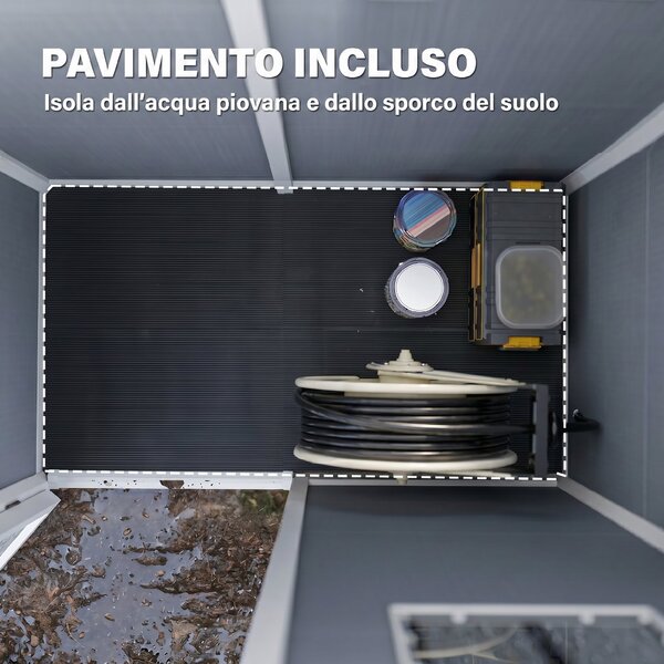 Outsunny Casetta da Giardino con Porta Bloccabile, Finestra e Presa d'Aria, capanno Porta Attrezzi, 151 x 92 x 193 cm, Grigio | Aososm Italy