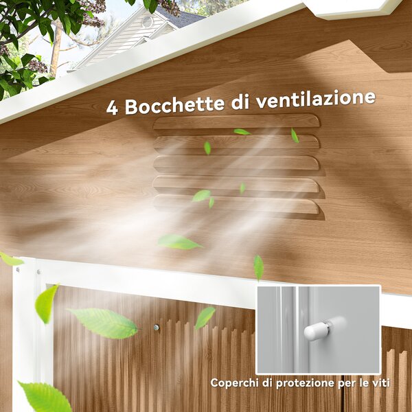 Outsunny Capanno Porta Attrezzi da Giardino con Porte Scorrevoli, Casetta in Lamiera di Acciaio, 236x174x190 cm, Marrone | Aosom Italy