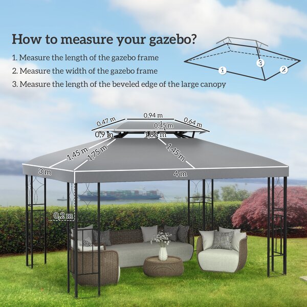 Outsunny Copertura per Gazebo 4x3 m a 2 Livelli in Poliestere con Cinghie e 10 Fori di Drenaggio, Grigio
