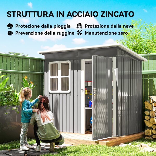 Outsunny Casetta da Giardino con Finestra e Prese d'Aria, Capanno porta attrezzi in Acciaio con Porta e Blocco, 2.2x1.3 m, Grigio | Aosom Italy