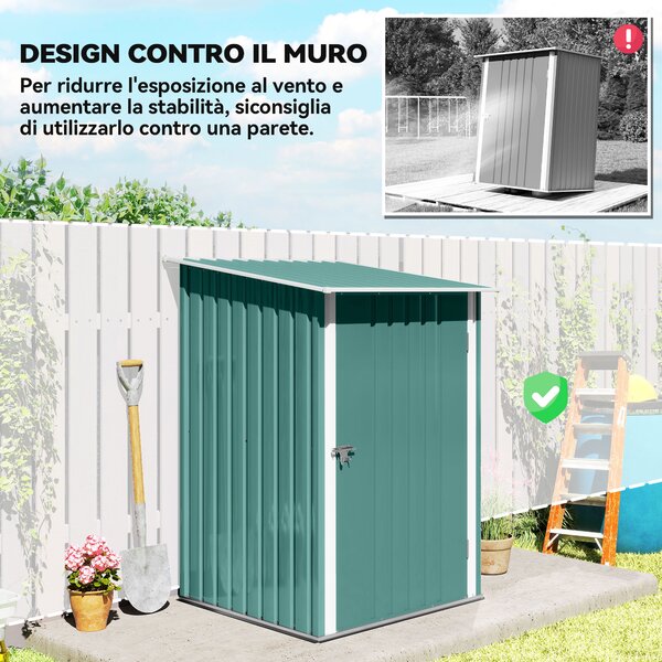 Outsunny Casetta da Giardino Porta Attrezzi in Acciaio Galvanizzato e Porta, 100x103x160cm, Verde | Aosom Italy