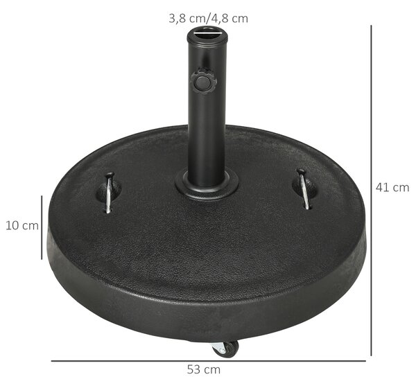 Outsunny Base per Ombrellone da 23.5kg con 2 Manovelle e Rotelle, in Resina e Acciaio, Ø53x41 cm, Nera|Aosom