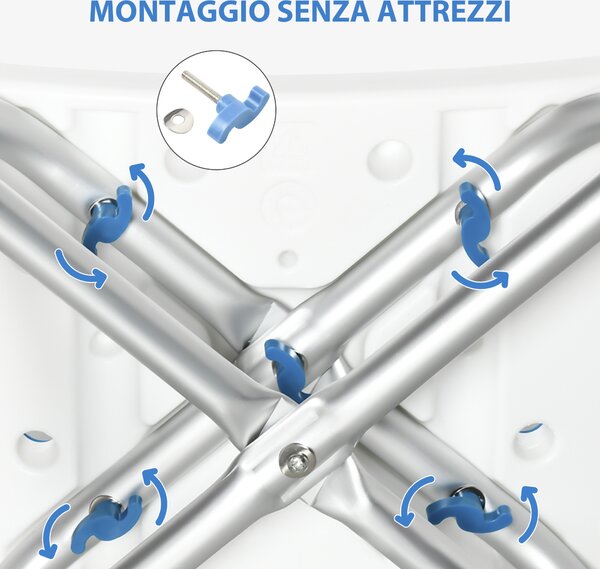 HOMCOM Sgabello per Doccia in Alluminio con Altezza Regolabile e Piedini Antiscivolo a Ventosa, Blu|Aosom