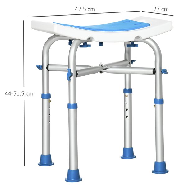 HOMCOM Sgabello per Doccia in Alluminio con Altezza Regolabile e Piedini Antiscivolo a Ventosa, Blu|Aosom