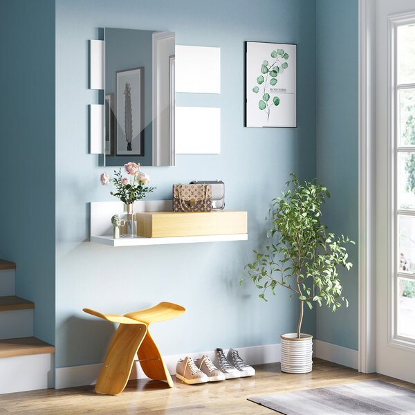 HOMCOM Set Mobili da Ingresso con Specchio 40x70cm e Cassetto in Legno con Fissaggio a Muro