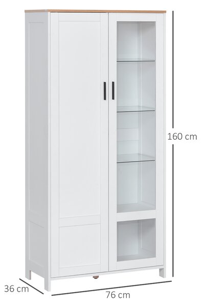 HOMCOM Credenza Moderna a 2 Ante con Mensole Regolabili in Legno e Vetro, 76x36x160cm, Bianco|Aosom