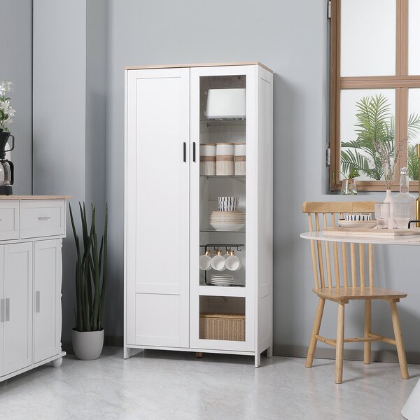 HOMCOM Credenza Moderna a 2 Ante con Mensole Regolabili in Legno e Vetro, 76x36x160cm, Bianco|Aosom