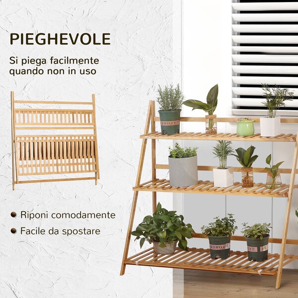 Outsunny Fioriera da Esterno a 3 Livelli in Bambù con Design Rialzato e Pieghevole, 98x37x96.5 cm, color Legno|Aosom