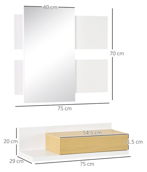 HOMCOM Set Mobili da Ingresso con Specchio 40x70cm e Cassetto in Legno con Fissaggio a Muro