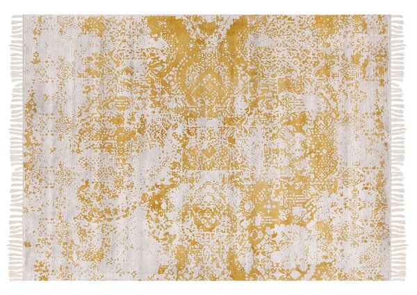 Tappeto viscosa giallo beige 140 x 200 cm orientale invecchiato soggiorno camera da letto Beliani