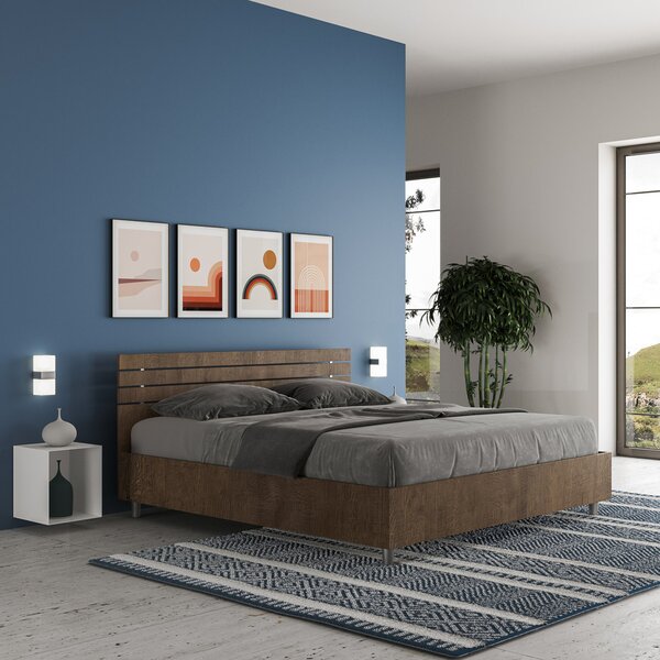 Letto contenitore 140x190 testata dritta con doghe noce Ankel