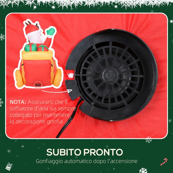 Outsunny Babbo Natale Gonfiabile con Slitta e Renne da 2.4m con 6 Luci LED e Gonfiatore per Esterni e Interni | Aosom Italy