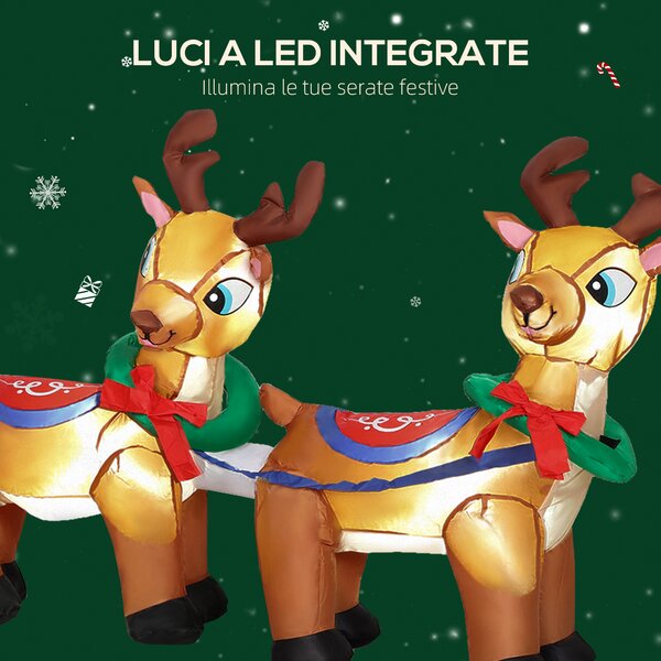 Outsunny Babbo Natale Gonfiabile con Slitta e Renne da 2.4m con 6 Luci LED e Gonfiatore per Esterni e Interni | Aosom Italy