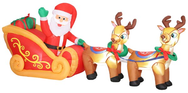 Babbo Natale Gonfiabile con Slitta e Renne da 2,4m con 6 Luci LED e Gonfiatore per Esterni e Interni