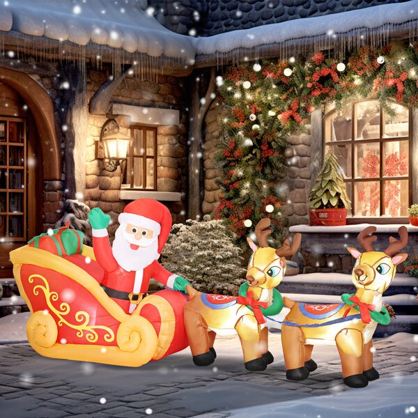 Babbo Natale Gonfiabile con Slitta e Renne da 2,4m con 6 Luci LED e Gonfiatore per Esterni e Interni