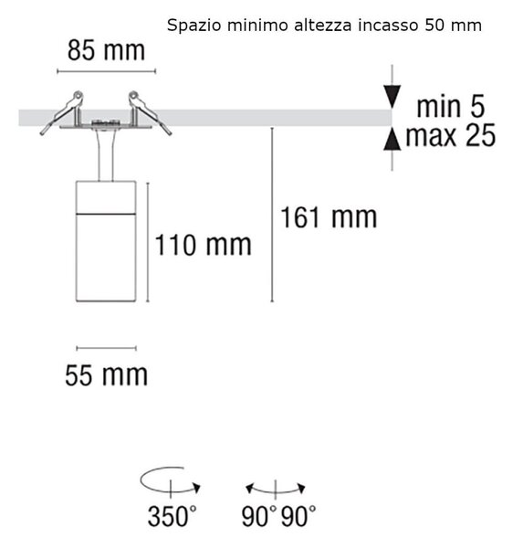 Spot incasso orientabile pan international slim nero tc-cb gu10 led ip20 faretto controsoffitto - Pan International