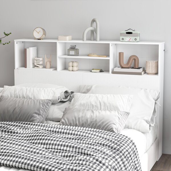HOMCOM Testiera Letto con 4 Scomparti Aperti, 140 x 19 x 103,5 cm, Bianco | Aosom Italy