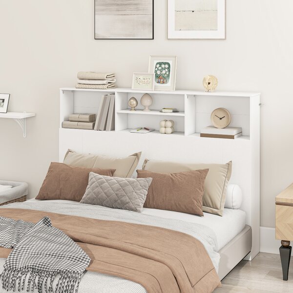 HOMCOM Testiera Letto con 4 Scomparti Aperti, 140 x 19 x 103,5 cm, Bianco | Aosom Italy