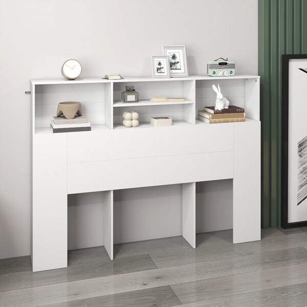 HOMCOM Testiera Letto con 4 Scomparti Aperti, 140 x 19 x 103,5 cm, Bianco | Aosom Italy