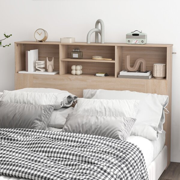 HOMCOM Testiera Letto con 4 scomparti aperti, 140 x 19 x 103,5 cm, Legno naturale | Aosom Italy