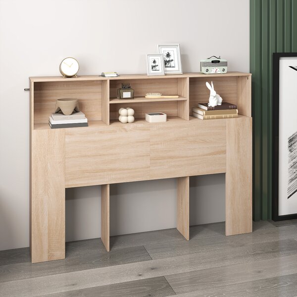 HOMCOM Testiera Letto con 4 scomparti aperti, 140 x 19 x 103,5 cm, Legno naturale | Aosom Italy