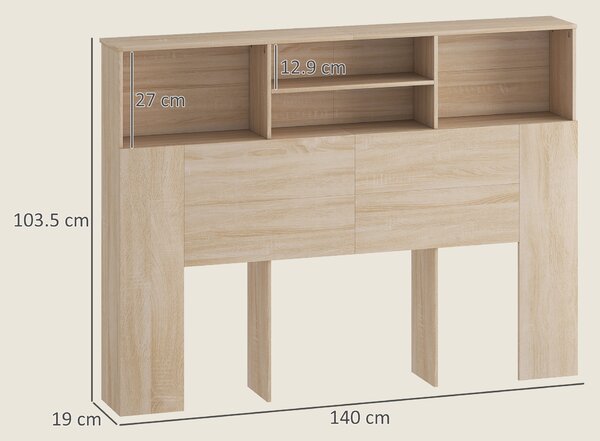 HOMCOM Testiera Letto con 4 scomparti aperti, 140 x 19 x 103,5 cm, Legno naturale | Aosom Italy