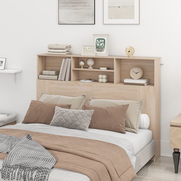 HOMCOM Testiera Letto con 4 scomparti aperti, 140 x 19 x 103,5 cm, Legno naturale | Aosom Italy