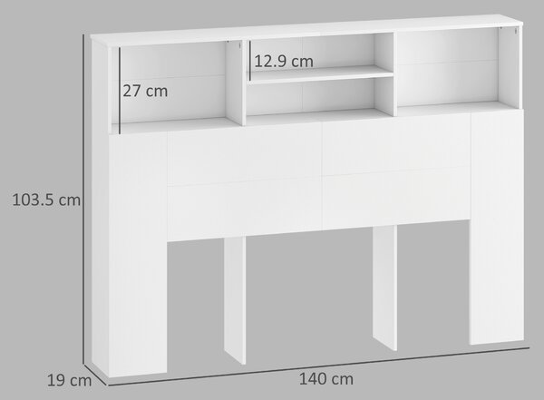 HOMCOM Testiera Letto con 4 Scomparti Aperti, 140 x 19 x 103,5 cm, Bianco | Aosom Italy