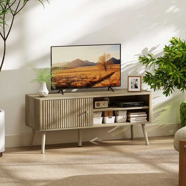 HOMCOM Mobile porta TV con anta scanalata, ripiano regolabile e foro per cavi, 115x35x49 cm, Rovere | Aosom Italy