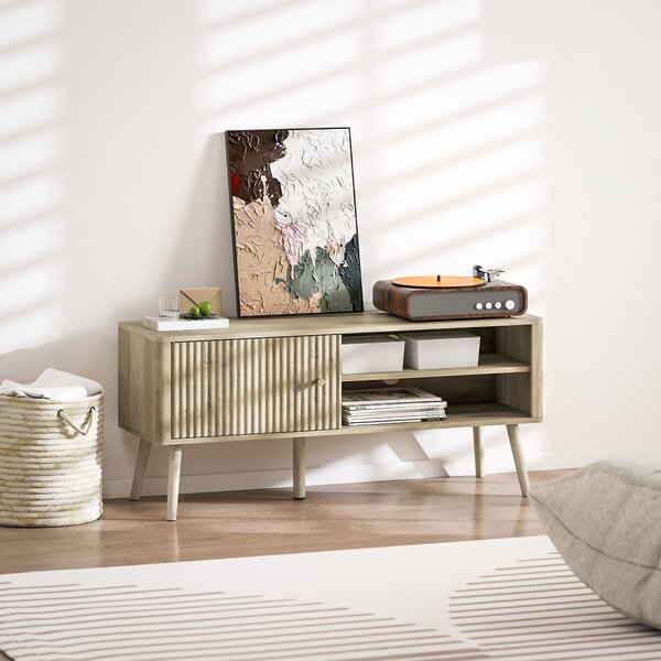 HOMCOM Mobile porta TV con anta scanalata, ripiano regolabile e foro per cavi, 115x35x49 cm, Rovere | Aosom Italy