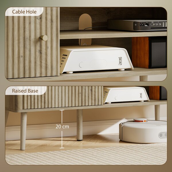 HOMCOM Mobile porta TV con anta scanalata, ripiano regolabile e foro per cavi, 115x35x49 cm, Rovere | Aosom Italy