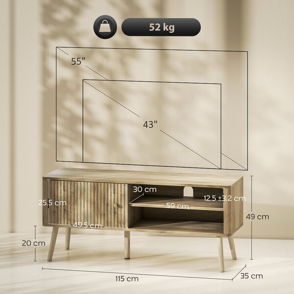 HOMCOM Mobile porta TV con anta scanalata, ripiano regolabile e foro per cavi, 115x35x49 cm, Rovere | Aosom Italy