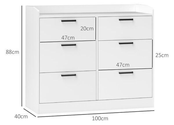 HOMCOM Cassettiera 6 Cassetti in Legno con Bordi Rialzati e Maniglie a U, 110x40x88 cm, Bianco