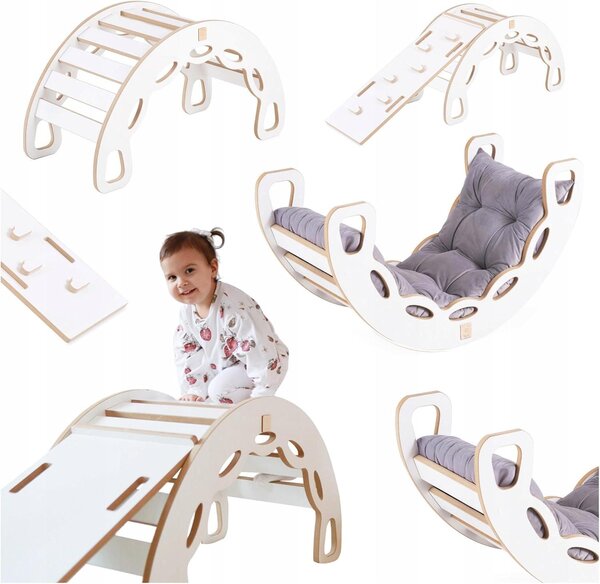 MISIOO Arco per arrampicata con cuscino - Dondolo per bambini con bordi arrotondati per la sicurezza - MDF bianco - Superficie laminata - 90x41x50 cm