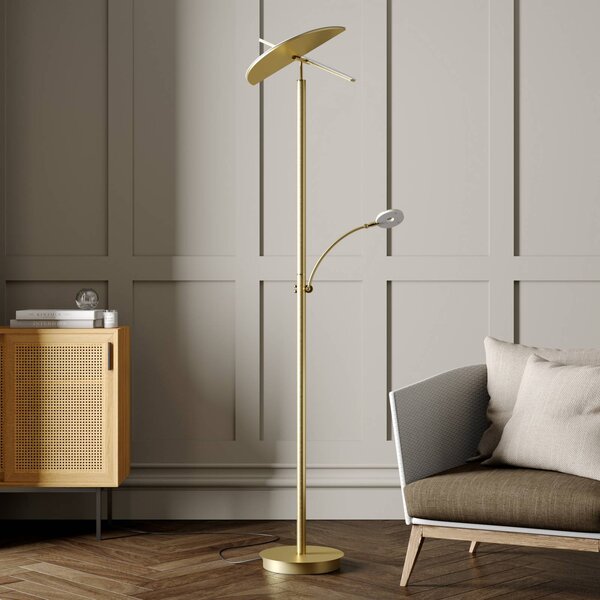 Lampada da terra con luce lettura Anniki Lucande, dimmerabile, Ottone / Oro, Soggiorno / Sala da pranzo, Metallo, Moderno, Lampada LED da terra