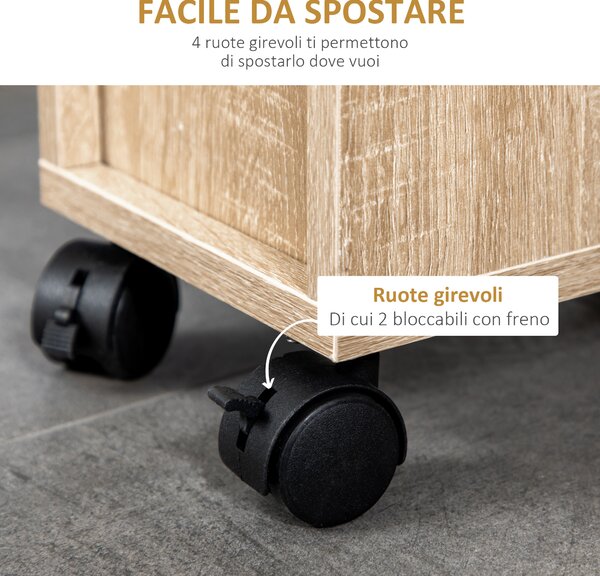 Kleankin Mobiletto Bagno Salvaspazio con Cassetto, Armadietto, Ripiano Aperto e Ruote, Mobile Cassettiera a Colonna, 18x30x68.5cm, Rovere| Aosom Italy