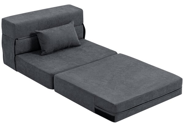 HOMCOM Poltrona Letto Convertibile con cuscino in Chaise Longue e Materasso, 80x80x64 cm, Grigio Scuro | Aosom Italy