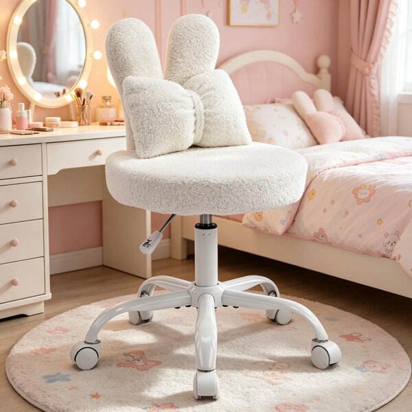 Sedia girevole FCH con design “orecchie di coniglio”, sedia per l’ufficio a casa, sedia da scrivania per bambini, sedia per ragazzi “Orecchie di coniglio 360°”, bianca