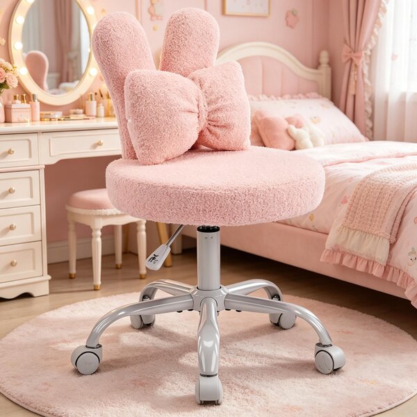 Sedia girevole con design a forma di orecchie di coniglio, ideale per l'ufficio domestico, sedia per bambini, sedia da scrivania per bambini e ragazzi, design a forma di orecchie di coniglio, rotazione a 360°, colore rosa