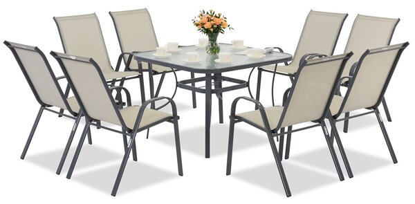 Set di mobili da giardino in metallo grigio chiaro Modena per 8 persone con tavolo quadrato Garden Point