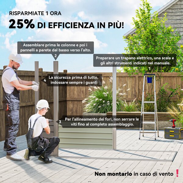 Outsunny Capanno Porta Attrezzi con 2 Prese d'Aria e Chiavistello, in Acciaio, 249x121x183 cm, Grigio Chiaro | Aosom Italy