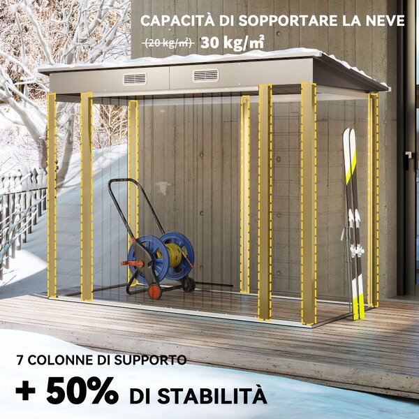 Outsunny Capanno Porta Attrezzi con 2 Prese d'Aria e Chiavistello, in Acciaio, 249x121x183 cm, Grigio Chiaro | Aosom Italy