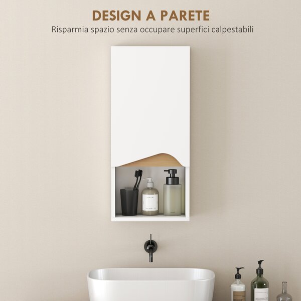 HOMCOM Pensile Bagno con Ripiano Aperto e Armadietto con Scaffale Regolabile, in Legno, 30x17x67 cm, Bianco e color Legno | Aosom Italy