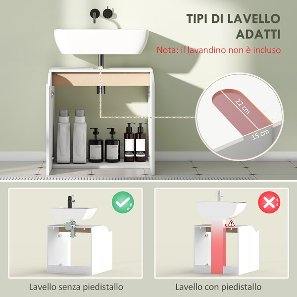HOMCOM Mobile Sottolavabo con 2 Ante Ammortizzate per Lavabo Senza Piedistallo, 60x35x57.9 cm, Bianco | Aosom Italy